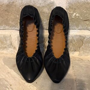 See By Chloe Black Pointed Gathered Leather Ballet Flats